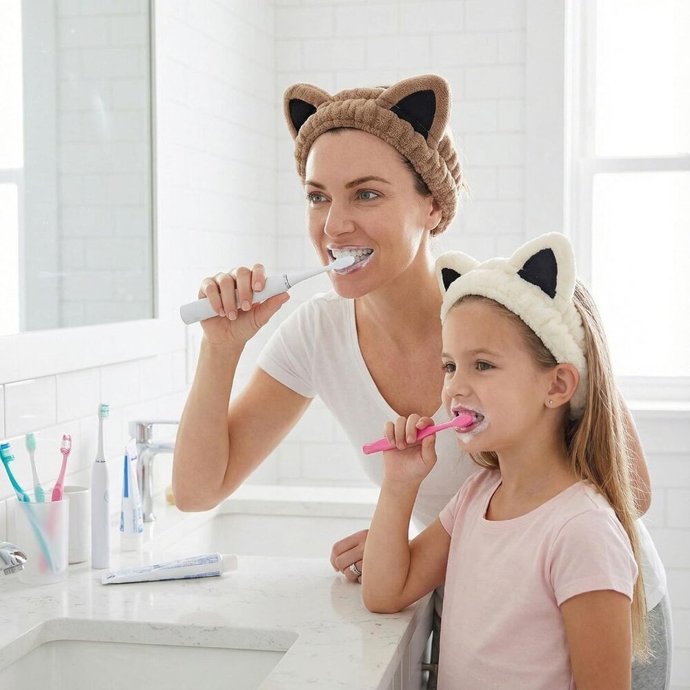 2 Pcs Cat Ears Headband Spa Headbands for Washing Face Khaki Beige Wristband - Picture 7 of 8